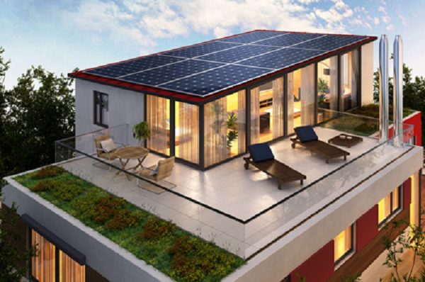 Solar panels on the roof of the penthouse